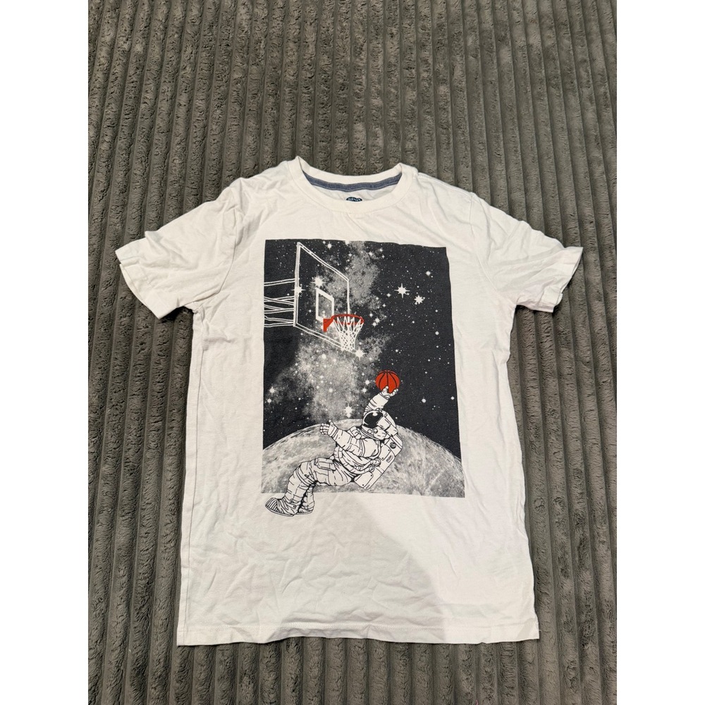 Old Navy Boys White Astronaut Basketball Space Graphic Tee Shirt XL 14-16